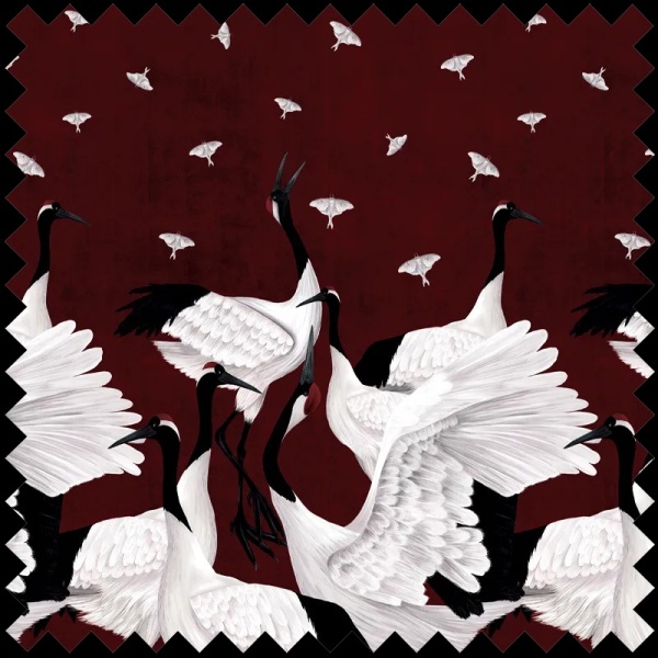 Tissu Grus Japonesis in Burgundy - Img 2