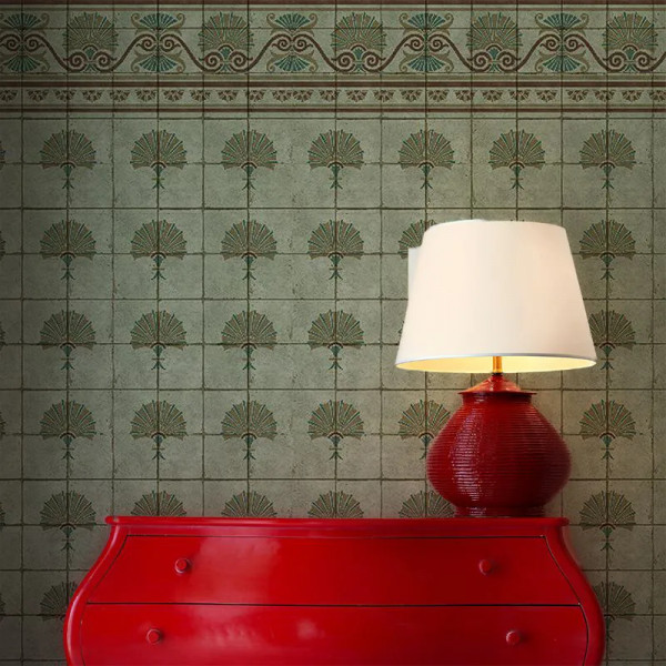 Green Tiles Art Nouveau Тапет - Img 3