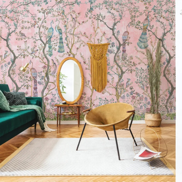 Papier peint Nature Oriental Peacock Chinoiserie in Rosa – VLAdiLA - Img 3