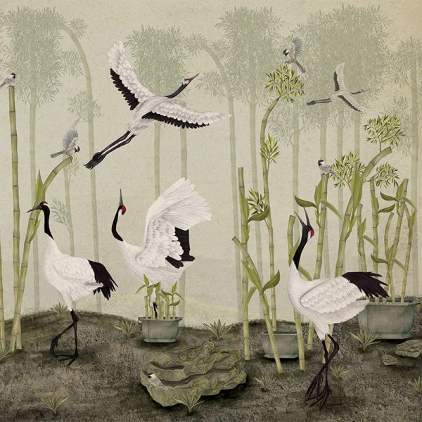 Papier peint Nature Oriental Red Crown Sanctuary in Olive – VLAdiLA - Img 2