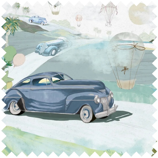 Retro cars (blue) Текстилен материал