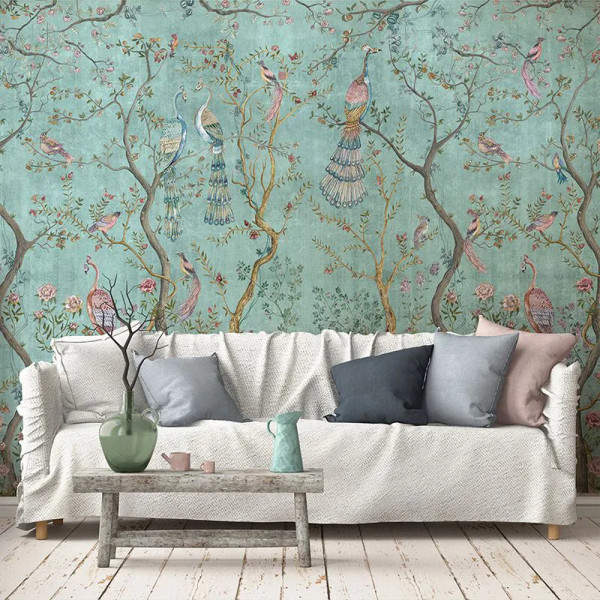 Papier peint Nature Oriental Peacock Chinoiserie in Turquoise – VLAdiLA - Img 3