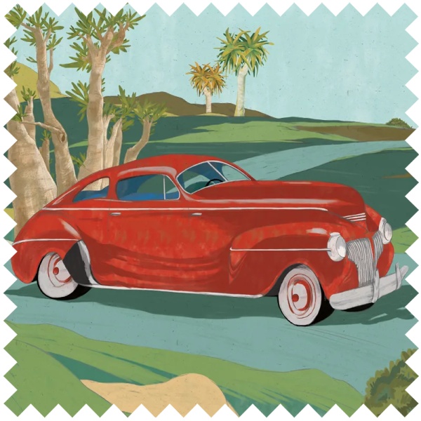 Retro cars (red) Текстилен материал - Img 1