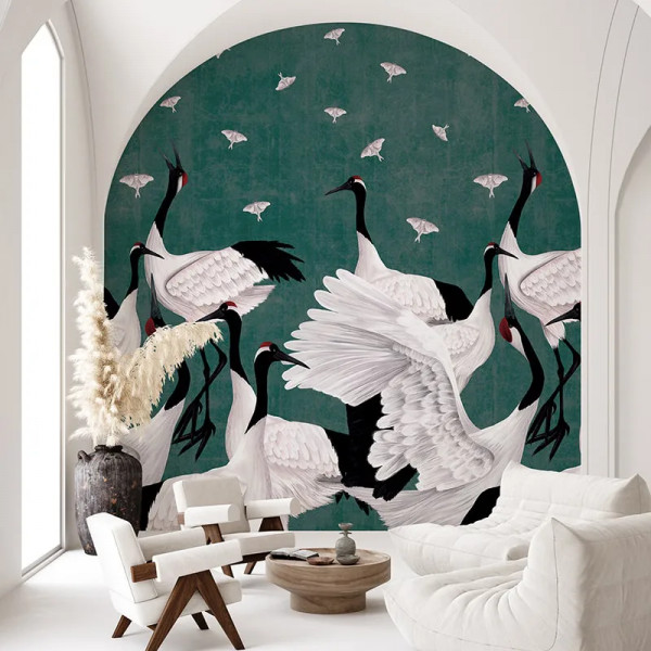 Grus Japonesis in Green Тапет