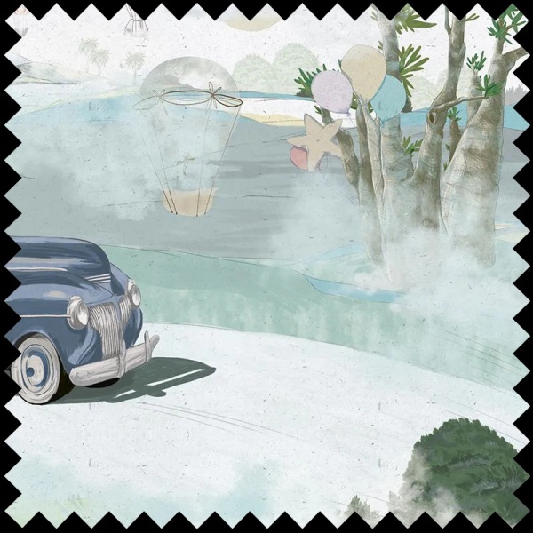 Material Textil Retro cars (blue) - Img 2