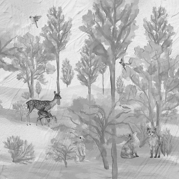 Foggy forest faun in grey Behang - Img 2