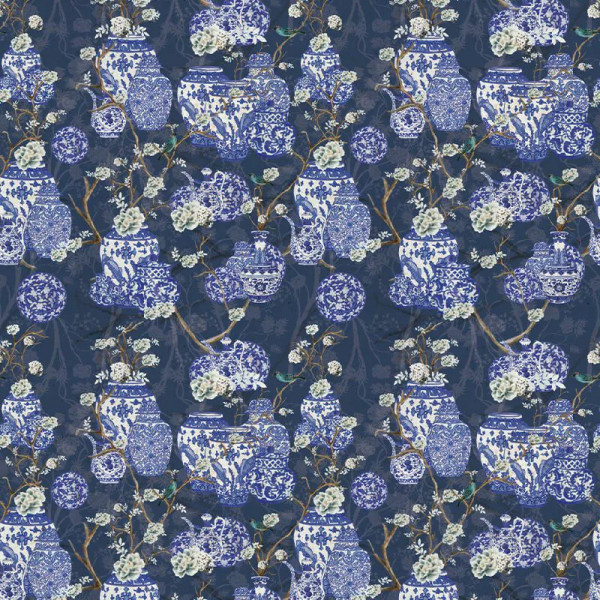 Papier peint Aquarelle Noble Hydrangea and Ginger Tea Party Blue – VLAdiLA - Img 2
