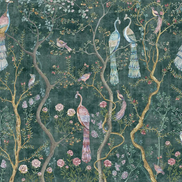 Papier peint Nature Oriental Peacock Chinoiserie in Emerald – VLAdiLA - Img 2