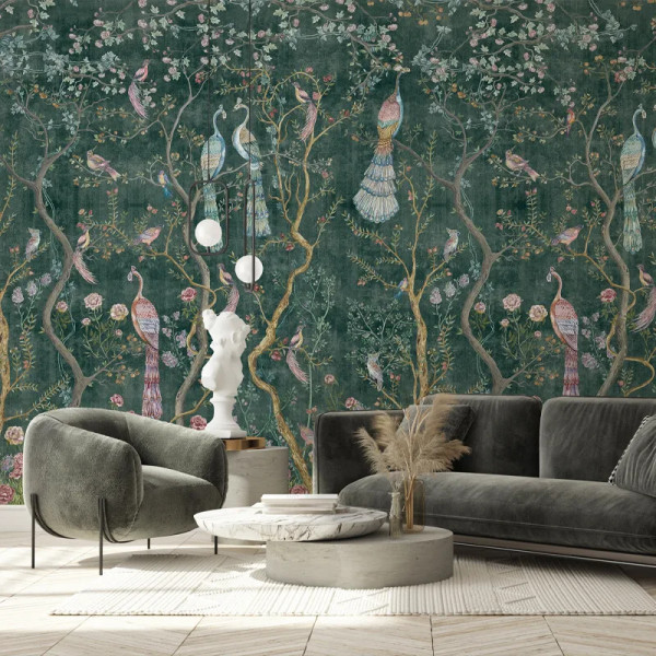Papier peint Nature Oriental Peacock Chinoiserie in Emerald – VLAdiLA - Img 3