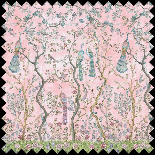 Peacock Chinoiserie in Rosa Текстилен материал