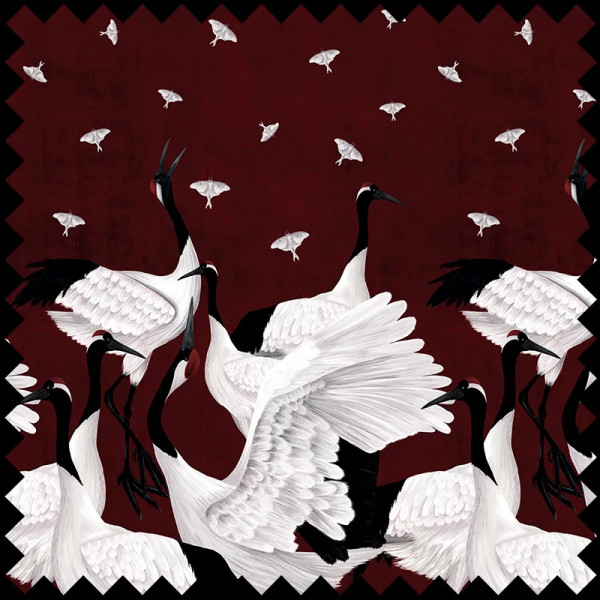 Grus Japonesis in Burgundy Текстилен материал - Img 1