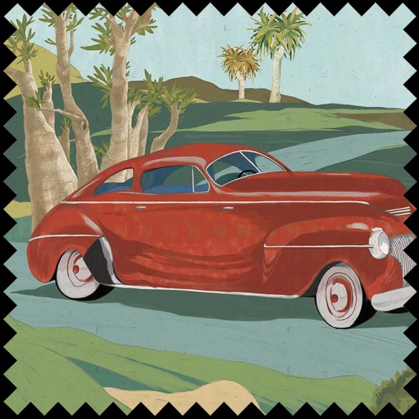 Material Textil Retro cars (red) - Img 2