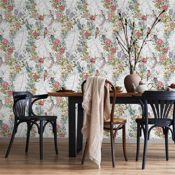 Papier peint Montagne Floral Joie de vivre in White – VLAdiLA - Img 3