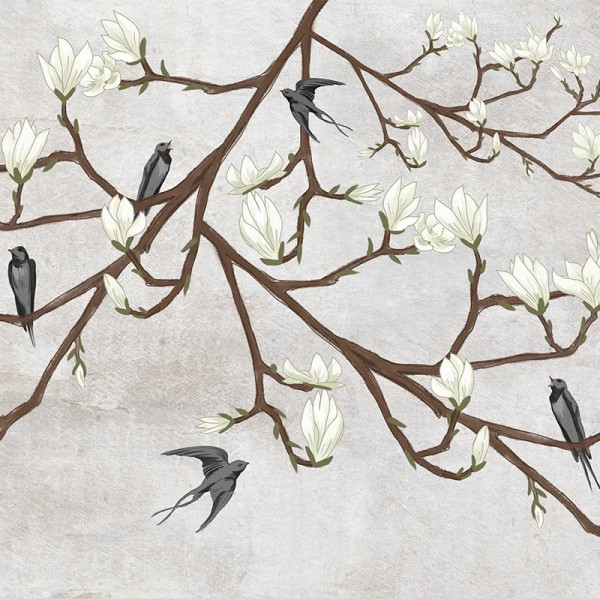Papier peint Nature Oriental The Land of the Swallows grey – VLAdiLA - Img 2