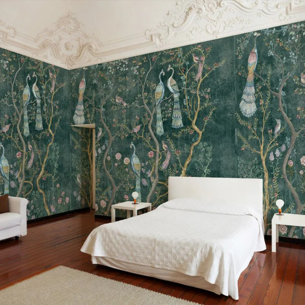 Peacock Chinoiserie in Emerald Тапет