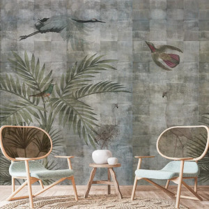 Birds and grunge Behang