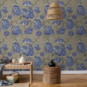 Papier peint Aquarelle Noble Hydrangea and Ginger Tea Party Cream – VLAdiLA