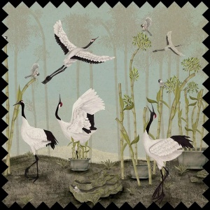 Red Crown Sanctuary in Sky Blue Fabric