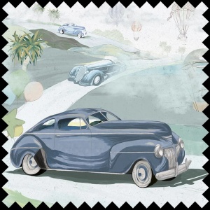 Retro cars (blue) Fabric