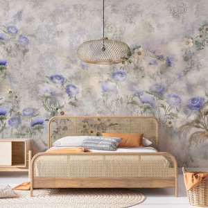 Indigo Carline Bouquet Field Wallpaper