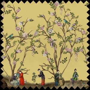 Scenes from life (yellow) Fabric