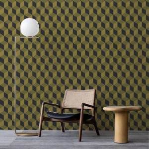 Black and Yellow Cube Behang