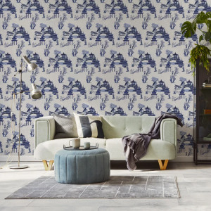 Chinese toile (blue) Papel pintado
