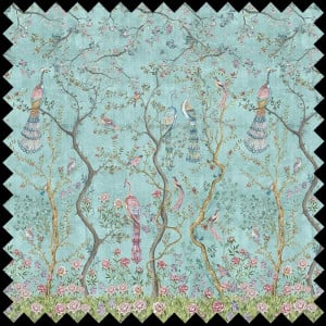 Peacock Chinoiserie in Turquoise Tessuto - Img 1