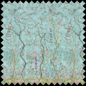 Peacock Chinoiserie in Turquoise Tissu - Img 1