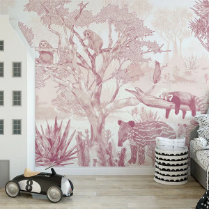 Sleepy Meadow in Pink Wallpaper