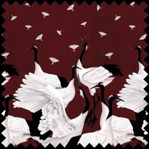 Tissu Grus Japonesis in Burgundy