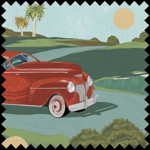 Material Textil Retro cars (red)