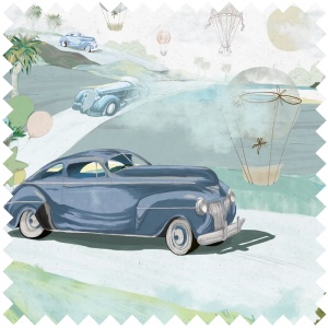 Retro cars (blue) Текстилен материал - Img 1