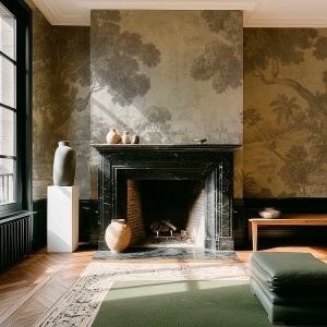 Verdant Fortress cream Wallpaper