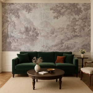 Papier peint panoramique Baroque Paysage Slumbering Lake rose – VLAdiLA