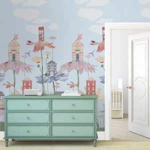 Flower houses Papel pintado