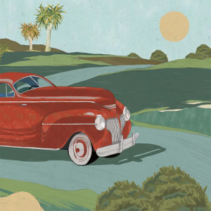 Retro cars (red) Carta da parati