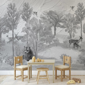 Tapet Foggy forest faun in grey