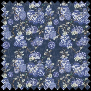 Hydrangea and Ginger Tea Party Blue Fabric