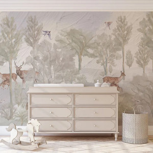 Foggy forest faun in color Papel pintado