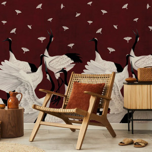 Grus Japonesis in Burgundy Tapéta