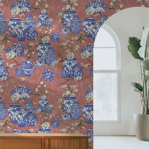 Hydrangea and Ginger Tea Party Pink Wallpaper