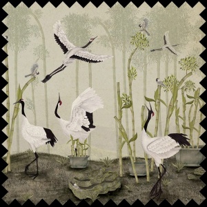 Red Crown Sanctuary in Olive Fabric