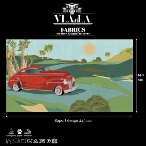 Retro cars (red) Текстилен материал - Img 2