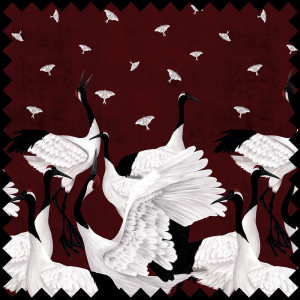 Grus Japonesis in Burgundy Текстилен материал - Img 1