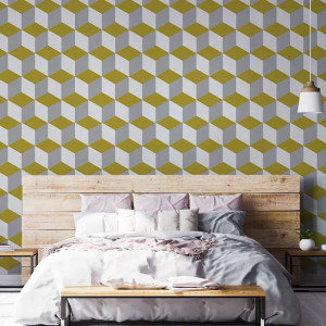 Papier peint Minimaliste Géométrique Yellow and White Cube – VLAdiLA