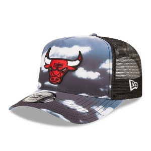 New Era, Sapca de bumbac cu logo cu segmente de plasa Chicago Bulls, Negru/Gri