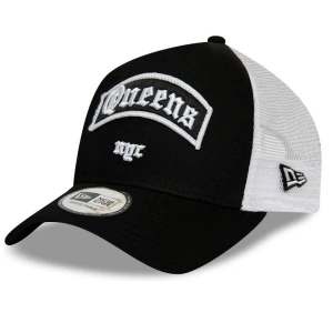 New Era, Sapca de bumbac cu logo cu segmente de plasa Queens, Negru/Alb