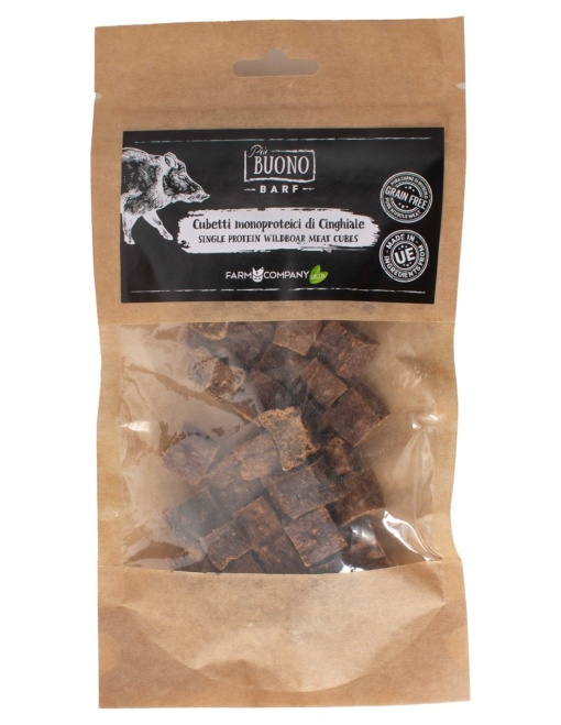 M-PIU152 Farm Company Recompense Caini - Piu Buono Wildboar Meat Cubes Monoprotein 70g