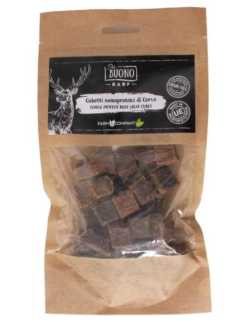 M-PIU153 Farm Company Recompense Caini - Piu Buono Deer Meat Cubes Monoprotein 70g